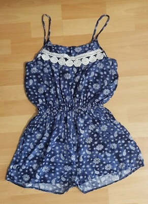 Damen Jumpsuit Overall Paisley Mandala Muster Spitze Spaghettiträger Blau Gr. M - Bild 1 von 4