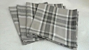Juego de 4 servilletas a cuadros marrón/beige/crema de mezcla de algodón de 17" x 17" dobladillos doblados NUEVO NT - Imagen 1 de 4