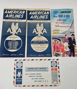 Vintage 1950s 60s American Airlines System Timetable Brochure Lot + Hertz Ad - Picture 1 of 8