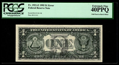 1995 $1 Federal Reserve Note DARK Full Face to Back Offset Error PCGS 40PPQ ACG - Image 1 of 3