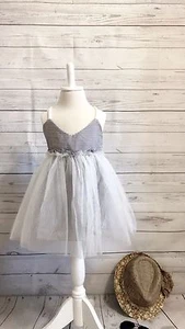 NWT Spring/Summer Grey White Stripe Tutu Beach Girl Dress Size 24M - Picture 1 of 4