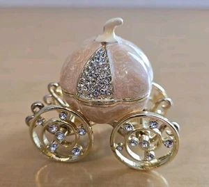 Cinderellas Pumpkin Carriage Trinket Box Enameled Sparkle Hinged Ring Box Pretty - Picture 1 of 8
