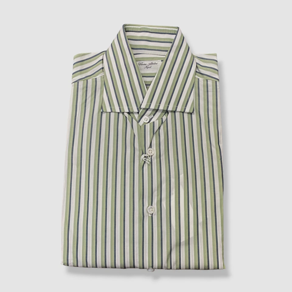 Camisa de vestir a rayas verdes para hombre Cesare Attolini Napoli $1000 talla 15 3/4 - 40 Foto 1 de 2