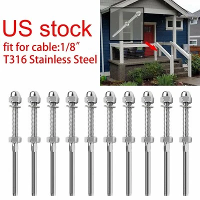 BLACKHORSE-RACING Stainless Steel T316 Swage Threaded Tensioner End Fittings 1/8" Cable Railing US