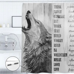 Black and White Bathroom Shower Curtain Waterproof Wolf Shower Curtain Wolf I... - Picture 1 of 6