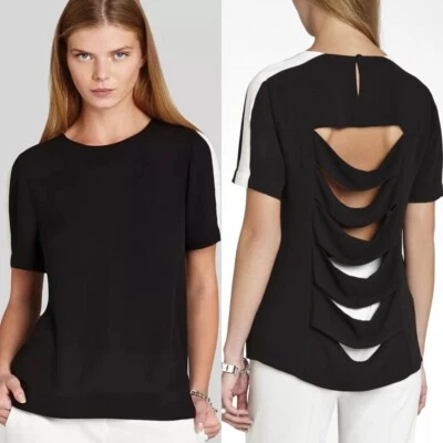 Top trasero Bcbgmaxazria Elloyn negro recortado talla L Foto 1 de 4