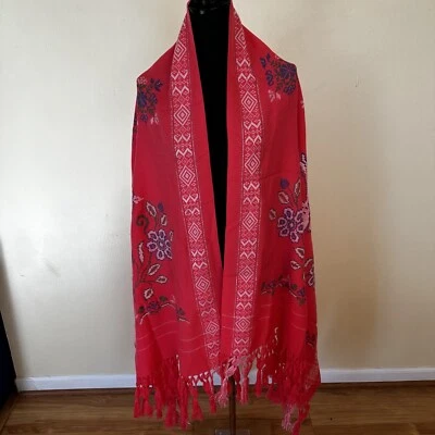 Bufanda envolvente floral grande rosa coral vintage para mujer estilo étnico boho Foto 1 de 4