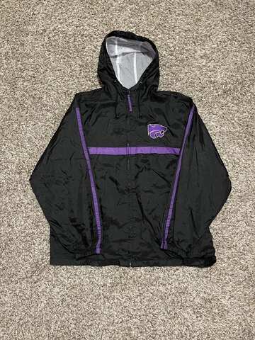 Vintage Kansas State Wildcats Jacket Mens M Black Windbreaker Hooded University Cover