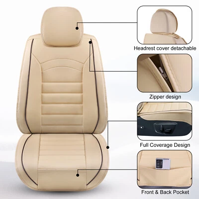 PU Leather Car Seat Cover Universal for Toyota Camry Corolla Hilux Cushion White - image 1 of 4