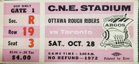 1972 C.N.E. Stadium Ottawa Rough Riders vs Toronto Argonauts CFL Football Cover