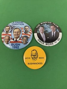 Lote de 3 prendedores de botones vintage de campaña presidencial de 1984 y 1992 Reagan-Bush  - Imagen 1 de 12