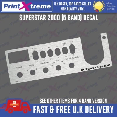 PRINTXTREME LTD - CB FACEPLATE DECALS SUPERSTAR 2000 5 BAND cb radio faceplate Decal Sticker bezel self adhesive