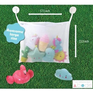 US Bath Toy Organizer Holder for Tub with Suction Cup Adhesive Hooks Mesh Bag - Picture 1 of 9