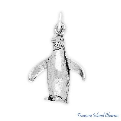 Pingente Berloque de Prata Esterlina Sólida 3D 925 Imperador Pinguim Pássaro FEITO NOS EUA - Imagem 1 de 4
