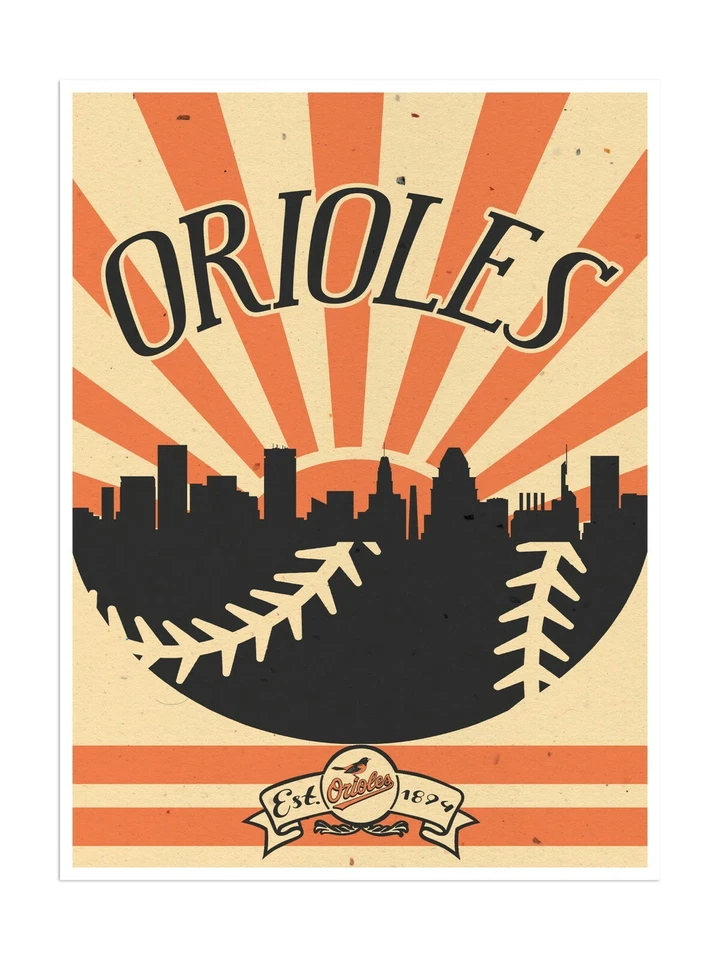 Baltimore Orioles Poster Sunset Art Print Man Cave Decor 12x16" - Image 1 of 1