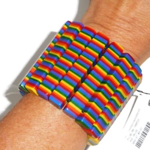 Sobral Pop Pride Yasmin LGBTQ Rainbow Flag Stripes Artist Made Stretch Bracelet - Picture 1 of 6