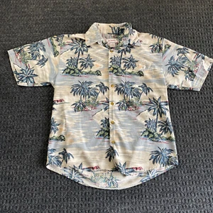 Vintage Summa Hawaiian Shirt Button Up L Silk Beige Palm Island Ocean Water - Picture 1 of 6