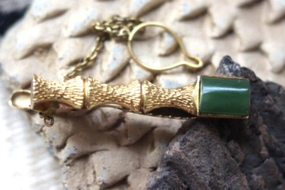 Vintage 10K GOLD + JADE bamboo MEN'S TIE CLIP Asian Far East not scrap! tie bar - Image 1 of 4