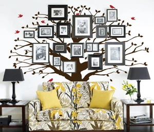 Calcomanía de pared grande árbol genealógico ramas de fotos vivero con hojas que caen aves - Imagen 1 de 6