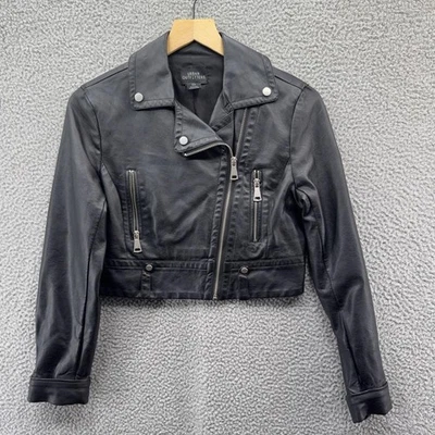 Chaqueta Urban Outfitters Mujer Pequeña Negra Imitación Cuero Motociclista Cremallera Recortada Foto 1 de 4