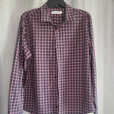 Calvin Klein Mens Size Medium Black/Red Checkered Business Dress Button Up Shirt - Image 1 of 4
