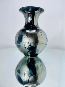 Atemberaubende radgeworfene Vase Phil Morgan reflektierend kristallin blau braune Glasur - Bild 1 von 7