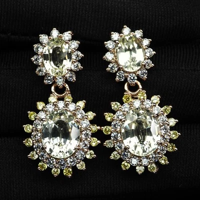 Pendientes de oro vainilla de plata de ley 925 de 13 quilates con zafiro amarillo claro iluminado por la luna Foto 1 de 4