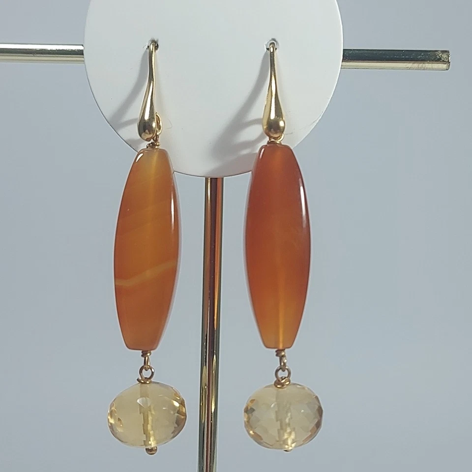 Orecchini Donna Argento  925  Doratura  Pendenti Monachella Pietre Dure Naturali - Immagine 1 di 4