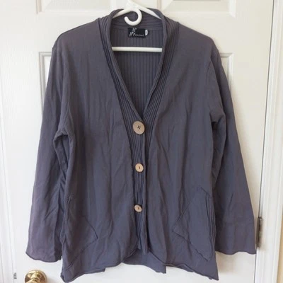 FENINI Mujer Gris Algodón Botón Chaqueta Boho Informal Minimalista Todos los Días Top M Foto 1 de 4