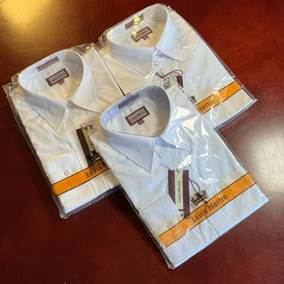 Paquete de 3 camisas de vestir blancas grandes 16-161/2 clásico formal conjunto de negocios Louis Martin Foto 1 de 3