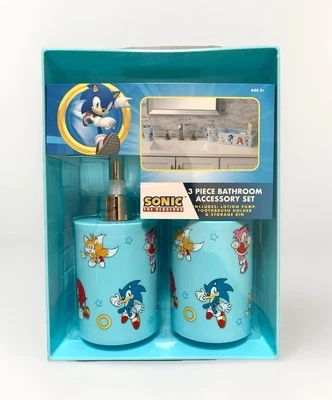NEW Sonic 3pc Bathroom Accessory Set Toothbrush Cup~Soap Pump~Storage Bin Foto 1 de 4