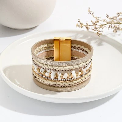 Pulsera distintiva de cuero bohemio con impresionantes elementos turquesa Foto 1 de 4