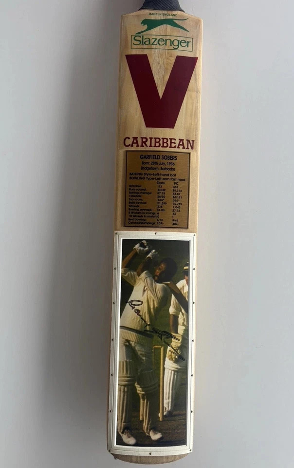 Garfield Sobers Full Size Cricket Bat With Signed Photo And Plaque Of Stats - image 1 of 4