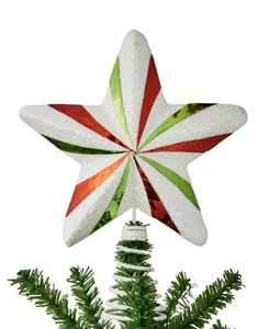 Holiday Lane Mini Green Red and White Striped Star Mini Tree Topper - Picture 1 of 1