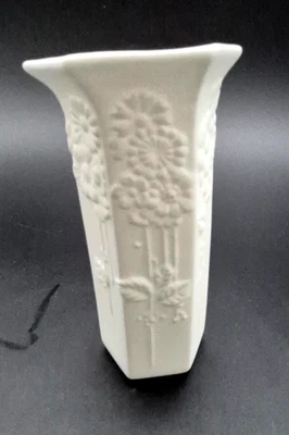 Vintage Kaiser & Co Bisque Porcelain Vase Germany Vase - White impressed florals - image 1 of 3