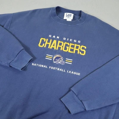 Sudadera De Colección San Diego Chargers Para Hombres XL Azul NFL Fútbol Lee Años 90 Deletrear Foto 1 de 4