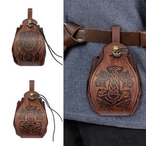 Medieval PU Leather Pouch Vintage Belt Drawstring Purse Viking Waist Bag Cosplay - Picture 1 of 13