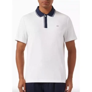 Michael Kors White Polo Shirt Men's XL Short Sleeve Navy Collar Classic Fit Golf - Picture 1 of 7