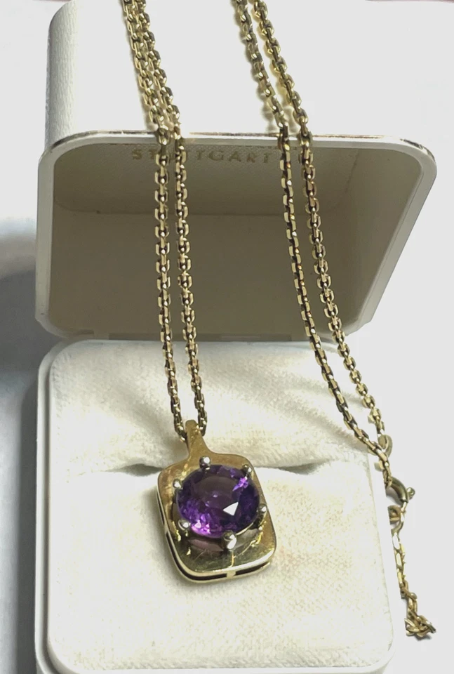 333 Gold 8 K FBM solide 46 cm Ankerkette mit Amethyst Ø 10 mm Anhänger klassisch - Bild 1 von 4