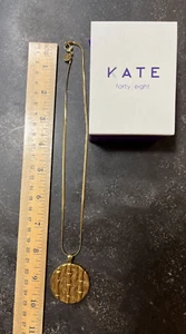 Kate Forty Eight Pendant Necklace Gold-Toned Chain Striped Round - New in Box - Picture 1 of 1