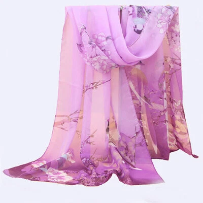 Bufanda larga de gasa suave chal envolvente transparente liso para mujer estola grande cuello bufandas⊥ Foto 1 de 4