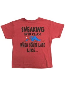 Marvel Boys Red Spider-Man T-Shirt Sneaking Into Class Tee Shirt Medium (10-12) - Picture 1 of 1