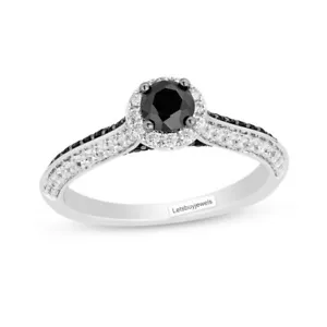 0.95CT Black and White Diamond and Garnet Engagement Ring In 925 Sterling Silver - Picture 1 of 9