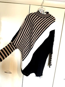 Beige white black Cupshe batwing jumper dress 14 16 - Picture 1 of 4