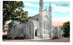 1920s OK Postcard First Methodist Episcopal Church Tulsa Old Cars St Unposted - Picture 1 of 2