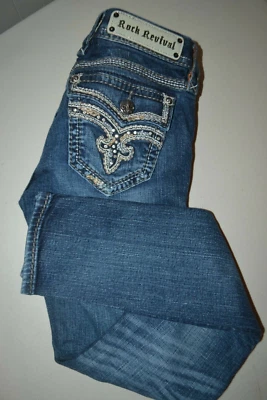 Rock Revival Women's Xia Skinny Rhinestone Pocket Flaps Blue Jeans Sz 26x32 - Image 1 of 4