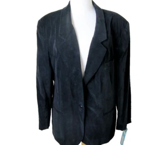 Black Velveteen Blazer Jacket Womens Size 20 Leslie Fay NEW Vintage - Picture 1 of 5