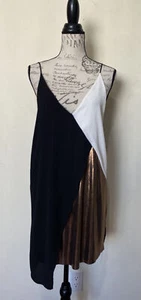 Zara Asymmetrical Color Block Metallic Slip Dress Size Medium - Picture 1 of 8