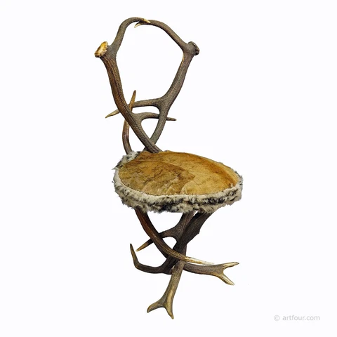 Black Forest Antler Parlor Chair with Deer Fur Cover 19th century Cover