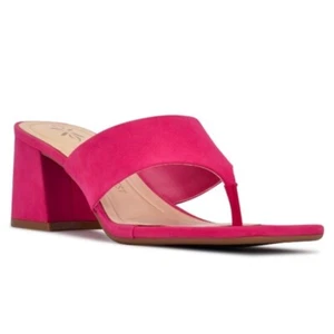 NINE WEST GELINA9X9 Women's Block Heel Thong Sandals Slip On Pink Size 7.5 - Picture 1 of 10